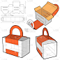 带手柄的折叠盒(内部尺寸10x9x10cm)，模切图案。eps文件具有完整的规模和功能。为真正的纸板