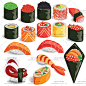 美食 日式 三文鱼寿司 天妇罗 日本料理 寿司 矢量图 设计素材-淘宝网