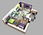 二居室户型装修3D布局效果图欣赏 - 设计之家