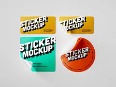 红黄蓝贴纸不干胶样机