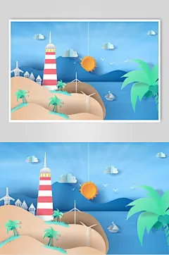 海岛阳光夏季海滩插画素材
