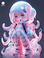 3D toys, Girl in virgin plastic textured clothes, 后背有章鱼一样的出手, Cesuru style, Center the standing position, looking at viewer, full body, 3d models, toys, Resins, Super Details, IP by pop mart, mockup blind box, high resolution, A gorgeous background, art, 