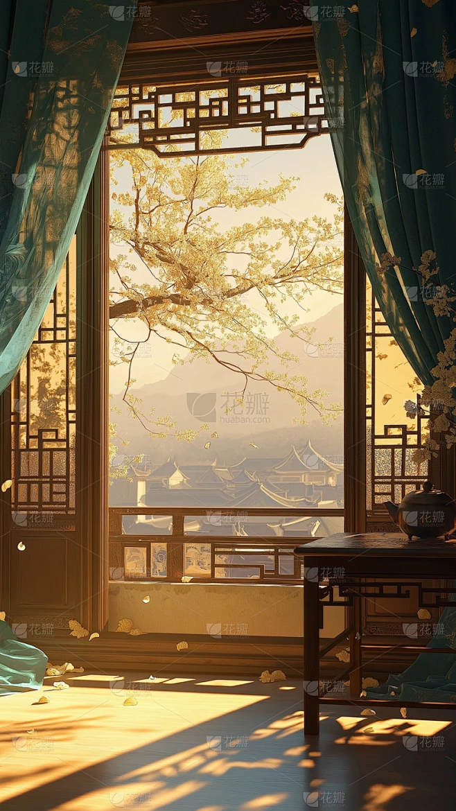 中国风通用古风窗景底图背景素材-花瓣网