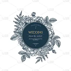 花的婚礼的邀请。复古鲜花贺卡。矢量图