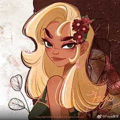 欧美风头像插画  插画师：Feya斐牙