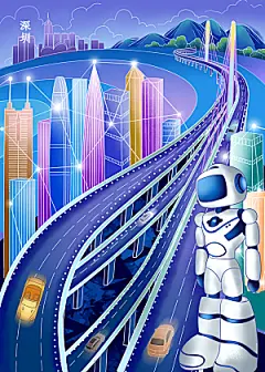 中国风地标建筑手绘城市景点景区插画