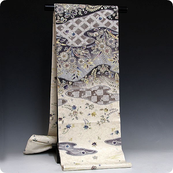 日本代购 和服腰带 全通银色樱花袋带精美...