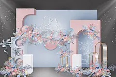 粉蓝小清新婚礼粉嫩合影堆头美陈