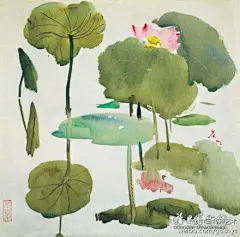 中国书画艺术：吴冠中 水彩《荷花》，作于1973年。