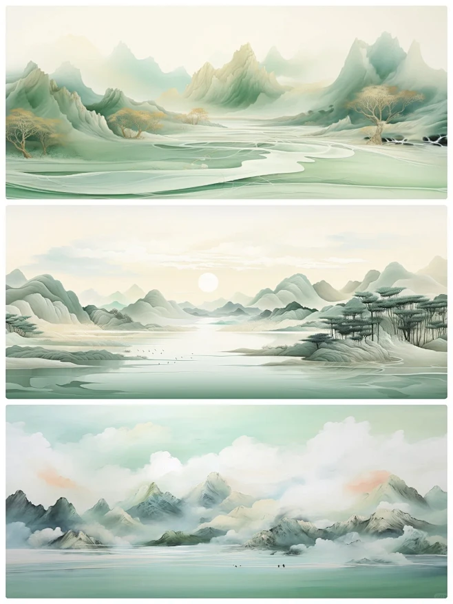 东方美学-国色粉绿|国风山水风景背景图-花瓣网
