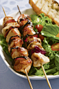 Chicken, Onion, and Bacon Kabobs with Cherry Tomatoes