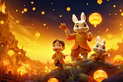 中国传统中秋节嫦娥奔月人物插画