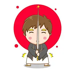 卡通可爱日本小男孩用剑插画矢量图设计素材