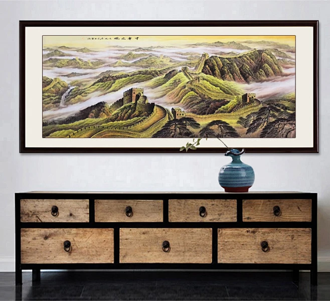 万里长城画靠山图龙抬头手绘国画主席办公室客厅招财风水挂画带框-淘宝网-花瓣网
