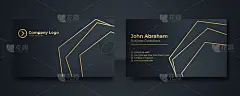 现代名片-创意和干净的名片模板。豪华名片设计模板。优雅的金色黑色背景与抽象的金色元素。矢量图