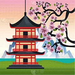 可爱的,亚洲,自然,华丽的,传统,图像,矢量,度假