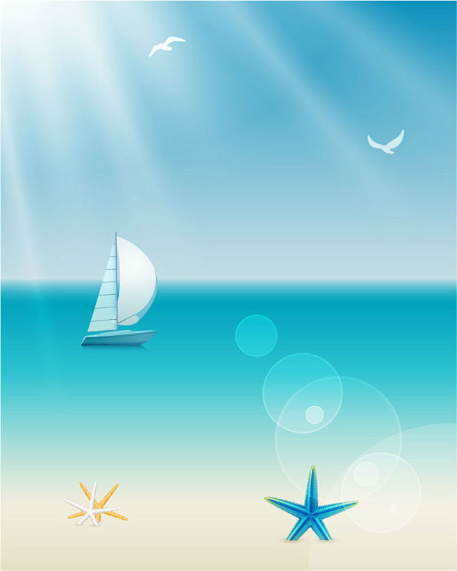 宁静海洋帆船背景矢量素材，素材格式：EP...