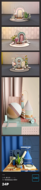 家居装饰背景模型 美妆banner 促销3D场景C4D工程源文件设计素材