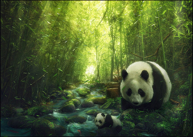 大熊猫竹林小溪900637