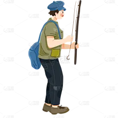 扁平-钓鱼人物常规贴纸