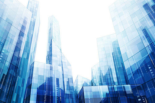 现代,蓝色,大城市,摩天大楼,办公大楼_...