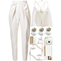 A fashion look from November 2016 featuring white summer tops, pink trousers and white heel shoes. Browse and shop related looks.