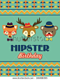 hipster birthday card. vector illustration - stock vector