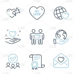 我的爱人，《老友记》情侣和《老友记》世界偶像集。爱的讯息，握住心的手势。甜蜜的心,友谊。向量