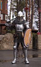 “Royal guard” armor : This set of armor including: Helmet/ shoulders/ arms/ gauntlets/ cuiras/ legs/ greaves/ sabatons. If added full hauberk chain mail body + cost ( depended at measures customer). Personal discusion. *In titanium set helmet ALWAYS tempe