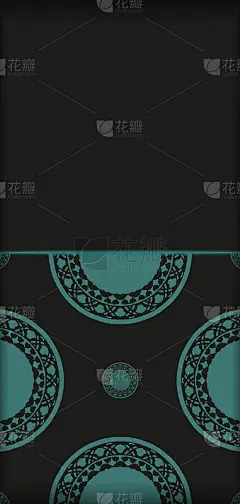 邀请卡设计与空间为您的文本和抽象的图案。豪华矢量准备打印黑色明信片设计与蓝色希腊图案