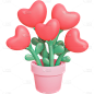 情人节软3D风爱心花朵装饰元素素材
