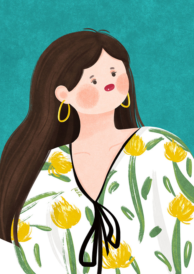 花与少女插画