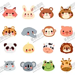 卡通动物头像 【酷图网】卡通,动物,头像,狐狸,兔子,猴子,大象,老虎,青蛙,长颈鹿,熊