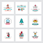 Christmas and New Year greeting cards : Set of flat line design Christmas and New Year greeting cards