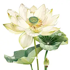 荷花清新荷叶荷塘手绘插画