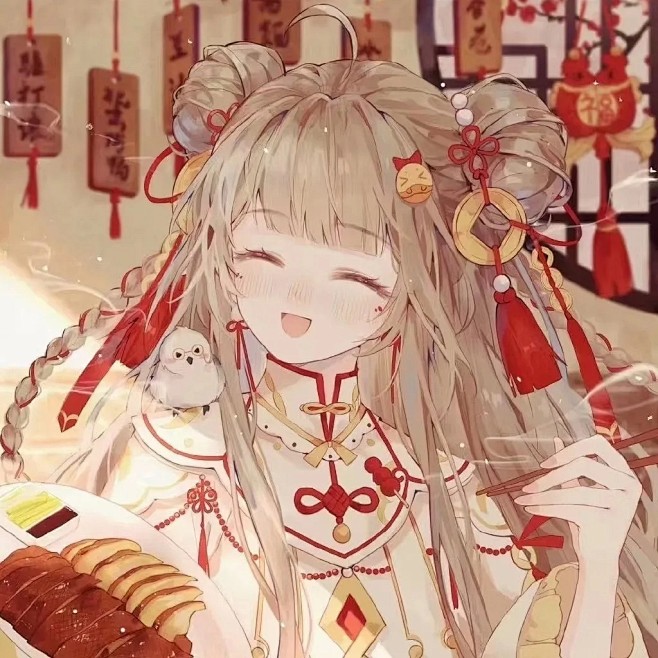 新年头像 古风 插画 少女 可爱 女生头...