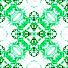 绿色无缝模式。迷人精致的肥皂泡。蕾丝手绘纺织装饰品。Kaleidosc
