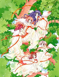 百变小樱 天使 少女 魔法 涂鸦 插画 手绘 唯美 动漫 素材