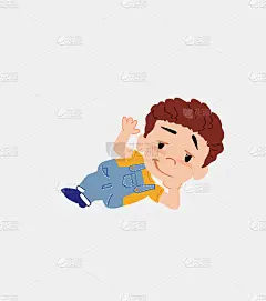 穿着牛仔裤躺着的白人男孩，用梦幻般的表情迎接。