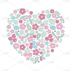 矢量扁花和浆果背景，创意色彩图案。