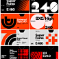 four different business cards with the words super high and two are in red, black and white