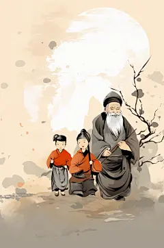 AI数字艺术中国风水墨古风教师节插画