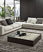 Side by Minotti —  | ECC : With a strong textural impression created by the unconventional combination of materials such as marble and saddle hide, Side is composed of four panels that embrace the top, covered in saddle hide and distinguished by a light p