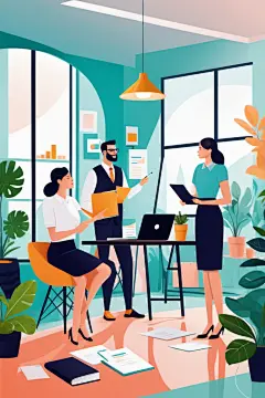 科技金融扁平风商务办公场景插画