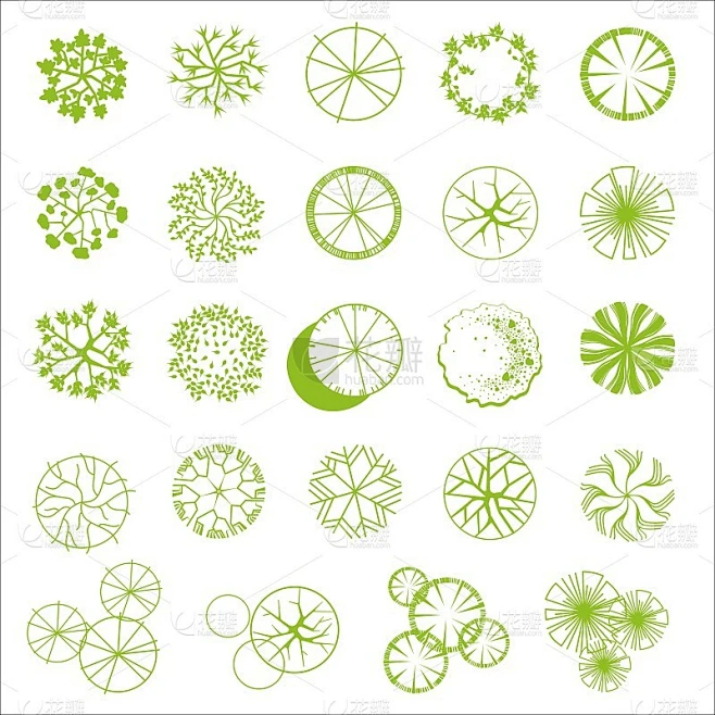 树的总体规划。用于建筑平面图或景观设计的树图。素材-花瓣网