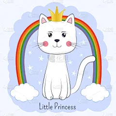 彩虹,可爱的,卡通,王冠,猫,公主,凯蒂猫,贺卡,女婴,情人节卡