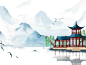 古风手绘水墨建筑水墨古建筑png素材