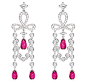 Piaget Couture Précieuse earrings Magnificent Adornments Inspiration. Crafted in 18K white gold set with 114 brilliant-cut diamonds (approx. 3.30 cts), 6 pear-shaped rubellite (approx. 9.52 cts) and 4 square-cut diamonds (approx. 1.39 cts). – photo via P