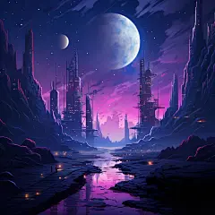 Ai产生的, 城市景观, 未来, 技术, 幻想, 空间, 宇宙, 未来派, 星星