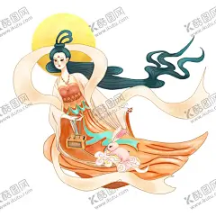 中秋嫦娥奔月玉兔 【酷图网】嫦娥奔月,玉兔,中秋插画,手绘插画,月饼
